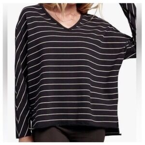 Frank & Eileen Tee Lab Black White Striped V-Neck Long Sleeve Top LAB517EJ Small